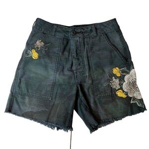 Free People Camo Embroidered Button Fly Shorts